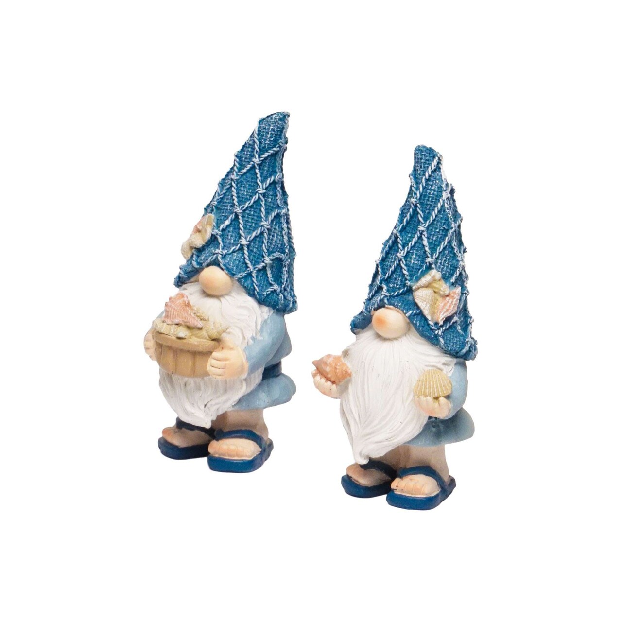G128 Coastal Gnome Statue Set of 2 | Beach Themed Seasonal Gnome Figurines for Bookshelf, Home, Garden